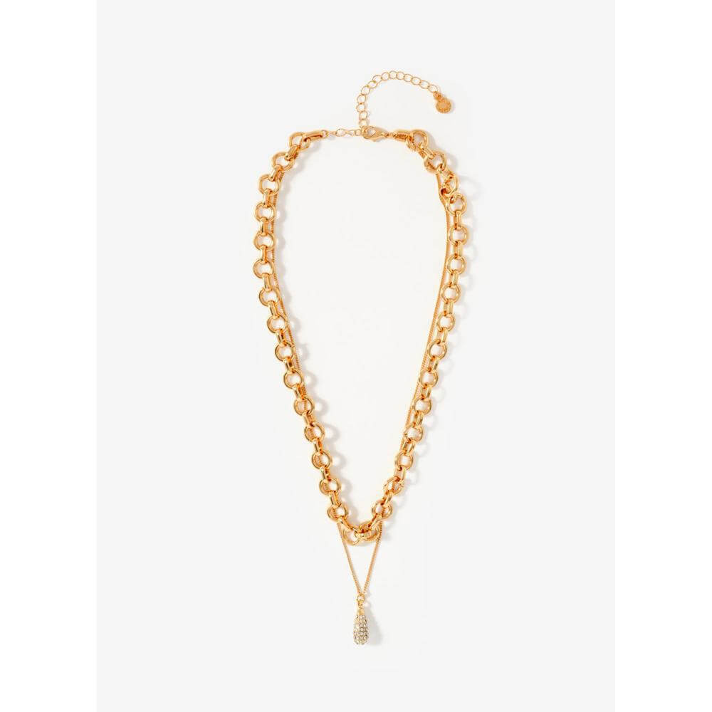 Mint Velvet Gold Tone Pave Drop Layered Necklac